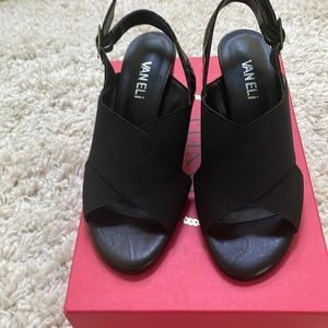 Vaneli Black Elastic Heeled Sandal 6 1/2 M NIB